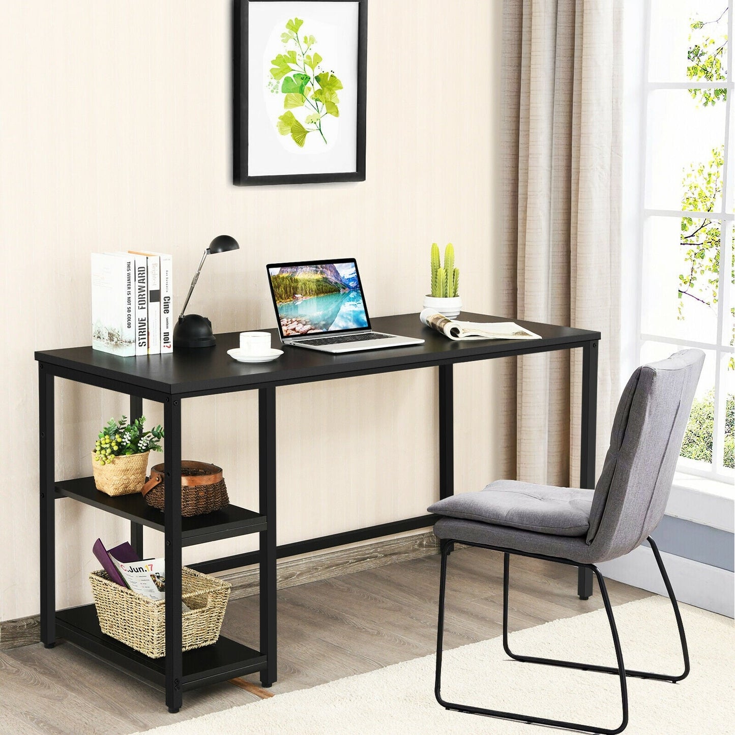 47 Inch Computer Desk Office Study Table Workstation Home with Adjustable Shelf Black