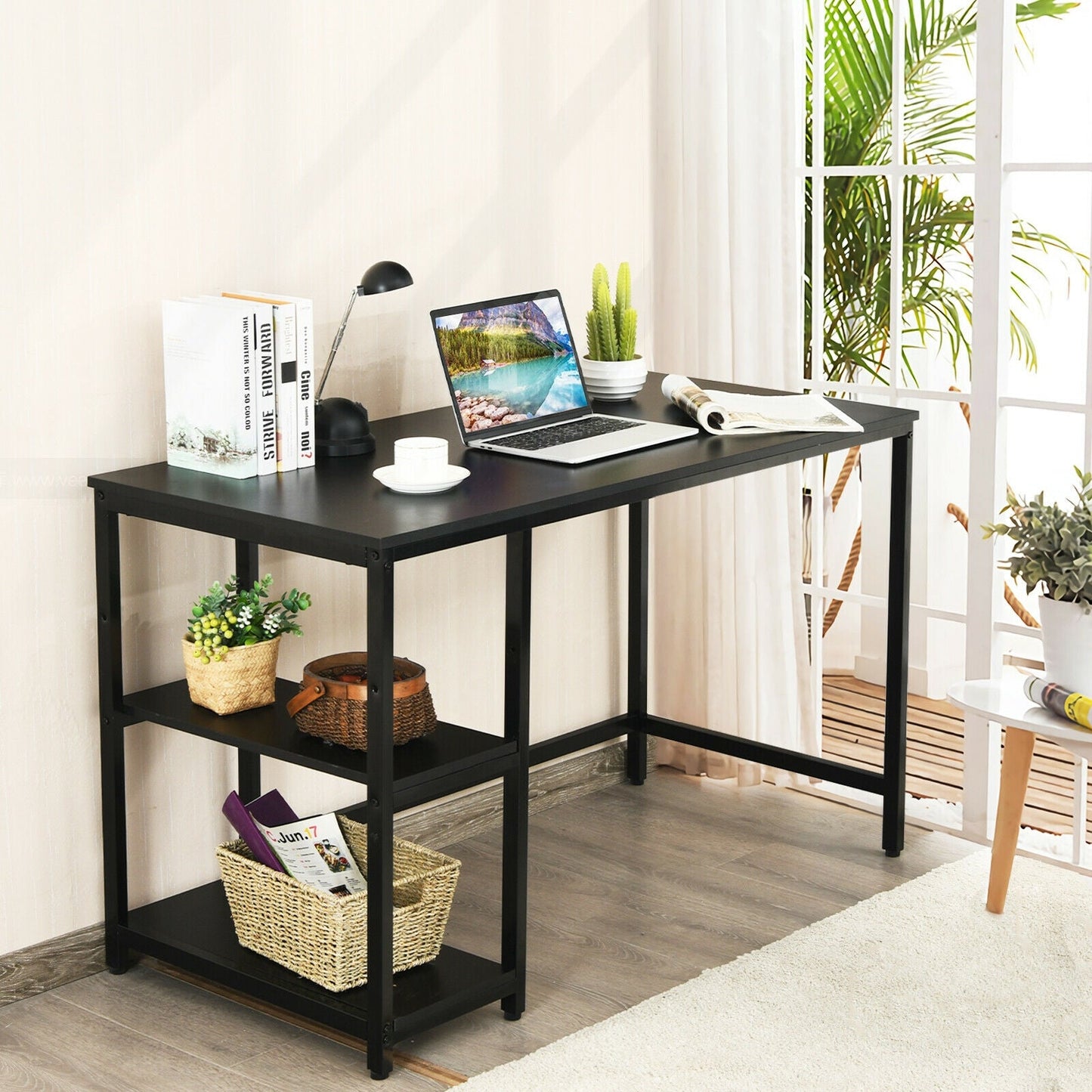 47 Inch Computer Desk Office Study Table Workstation Home with Adjustable Shelf Black