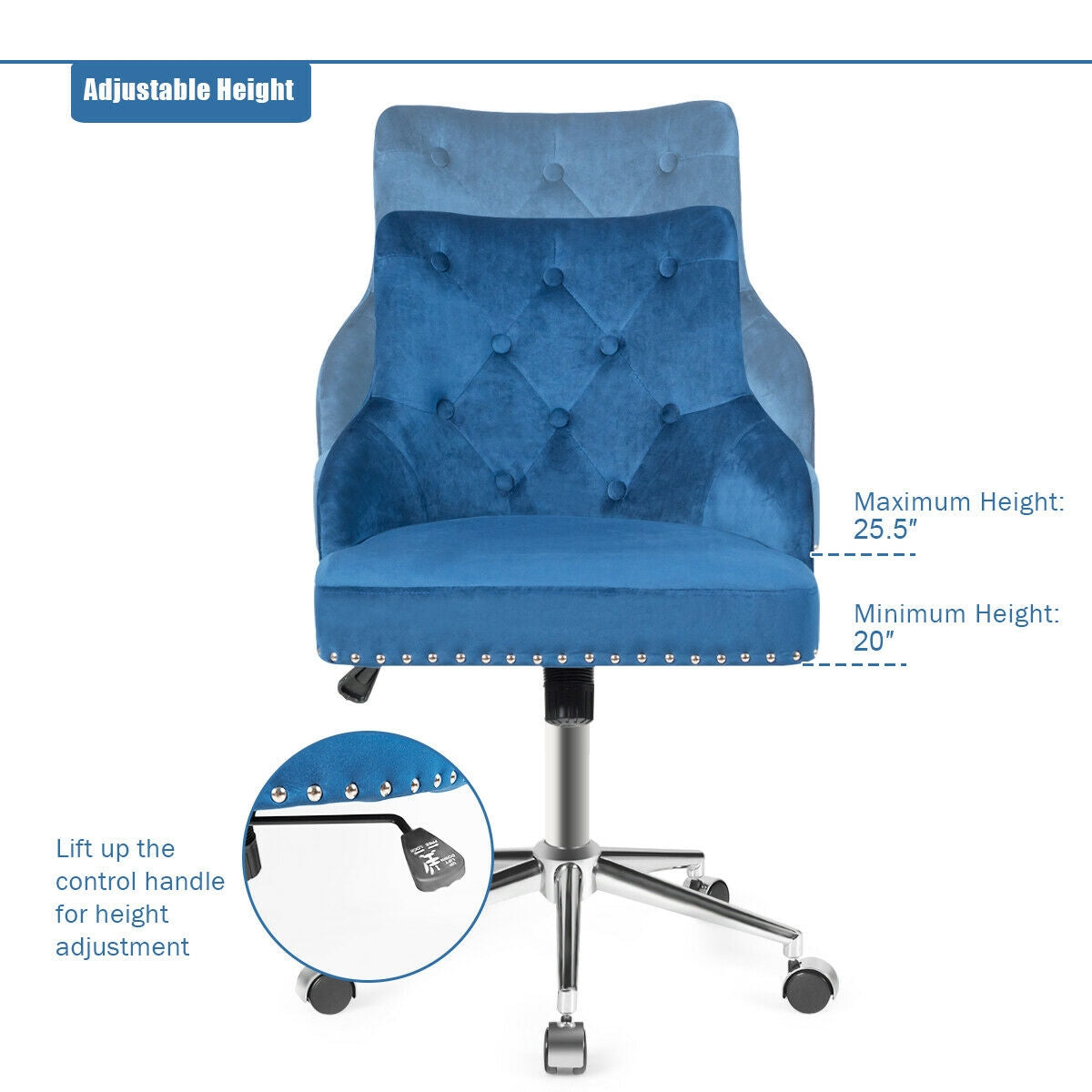 Tufted Upholstered Swivel Computer Desk Chair with Nailed Tri