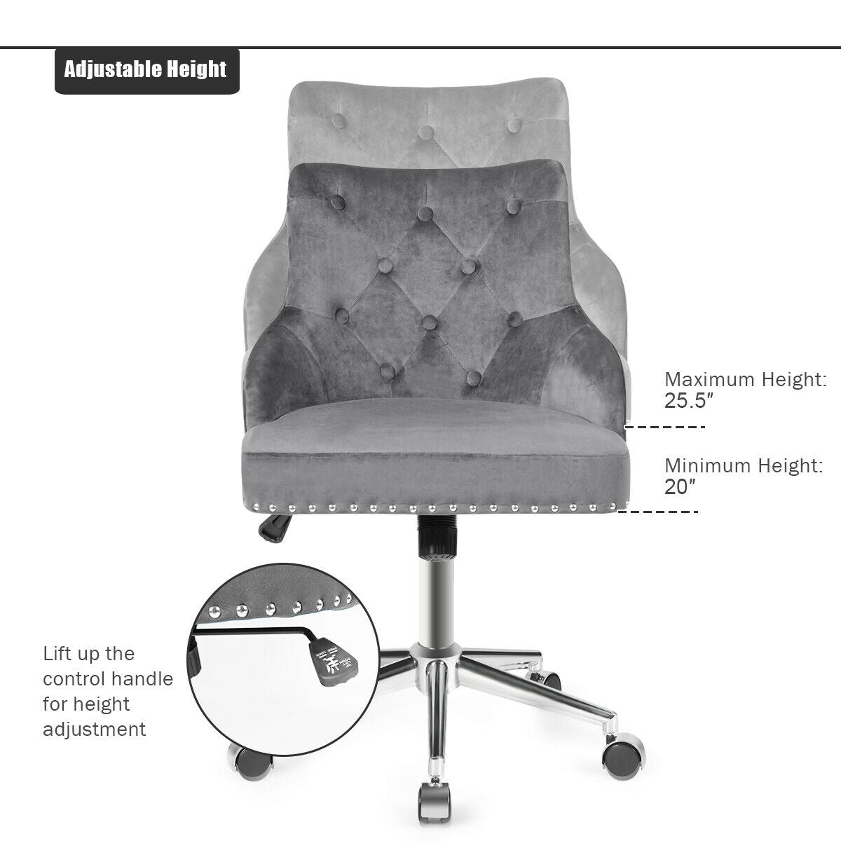 Tufted Upholstered Swivel Computer Desk Chair with Nailed Tri