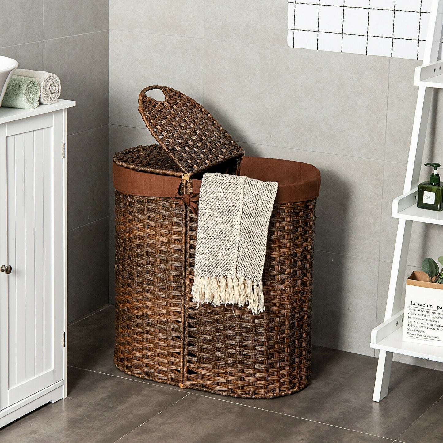 Handwoven Laundry Hamper Basket with 2 Removable Liner Bags