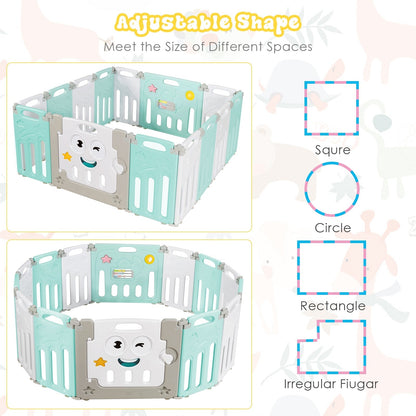 14-Panel Foldable Baby Playpen Kids Activity Centre-Green