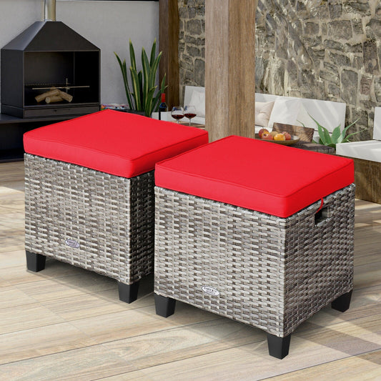 2 Pieces Patio Rattan Ottoman Seat with Removable Cushions-Navy