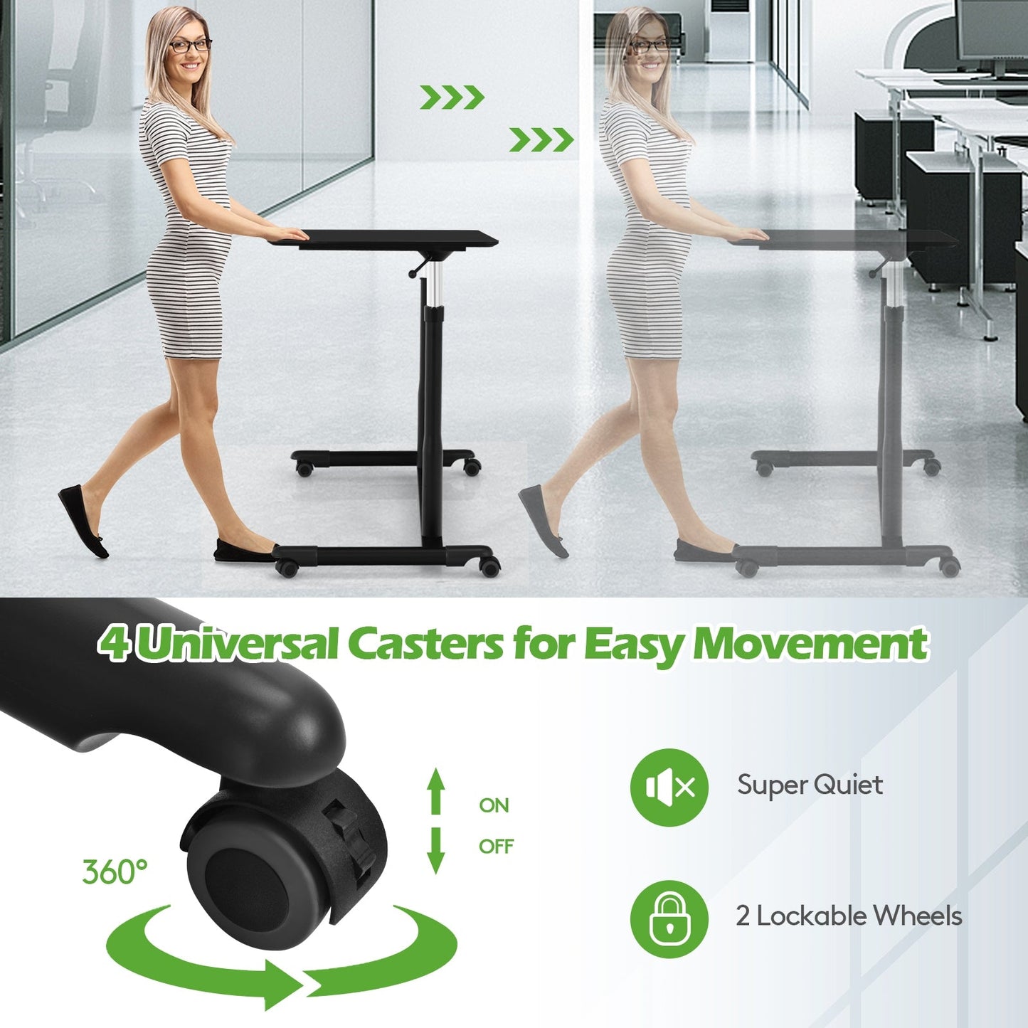 Height Adjustable Computer Desk Sit to Stand Rolling