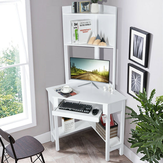 Corner Computer Desk with Hutch and Storage Shelves
