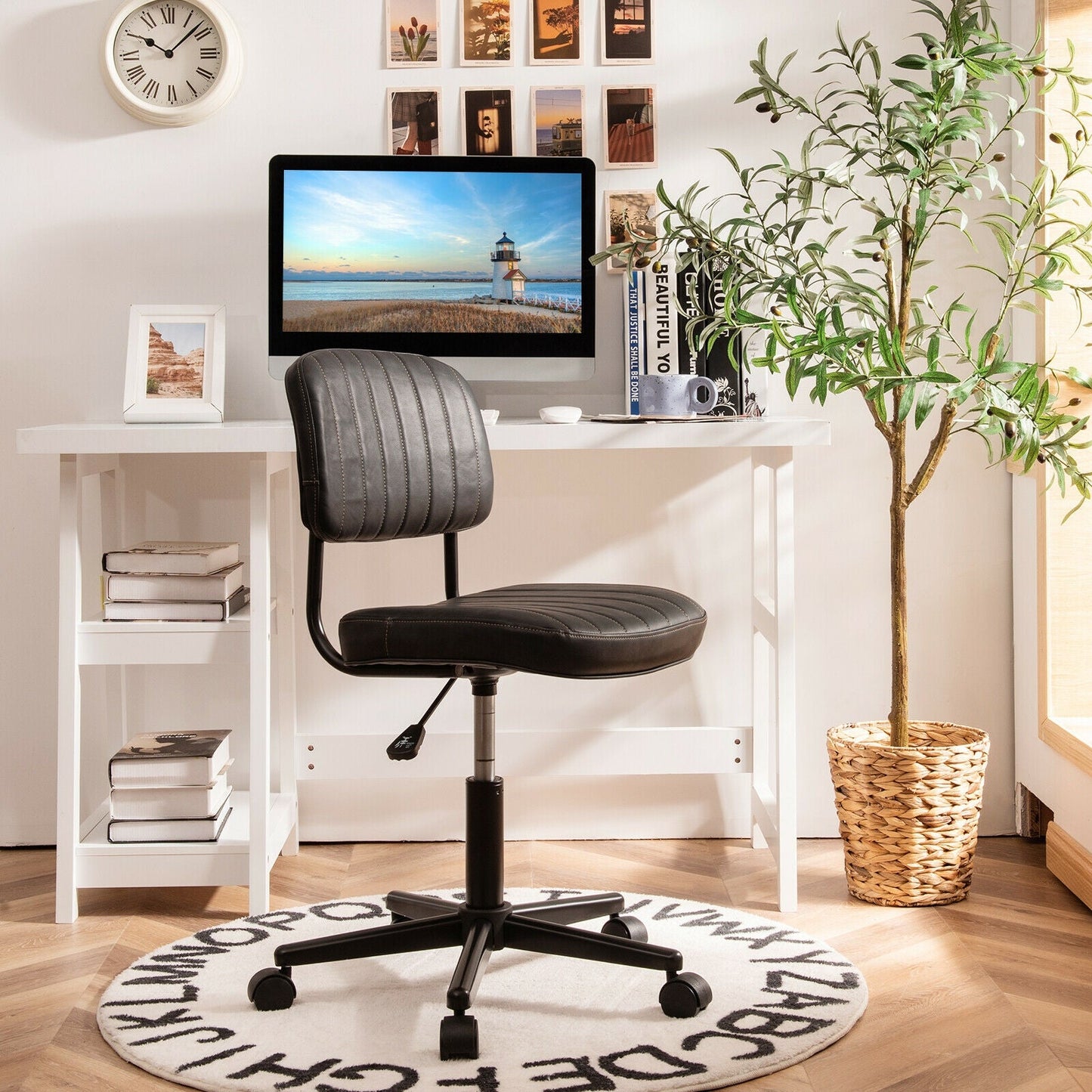 PU Leather Adjustable Office Chair Swivel Task Chair with Backrest