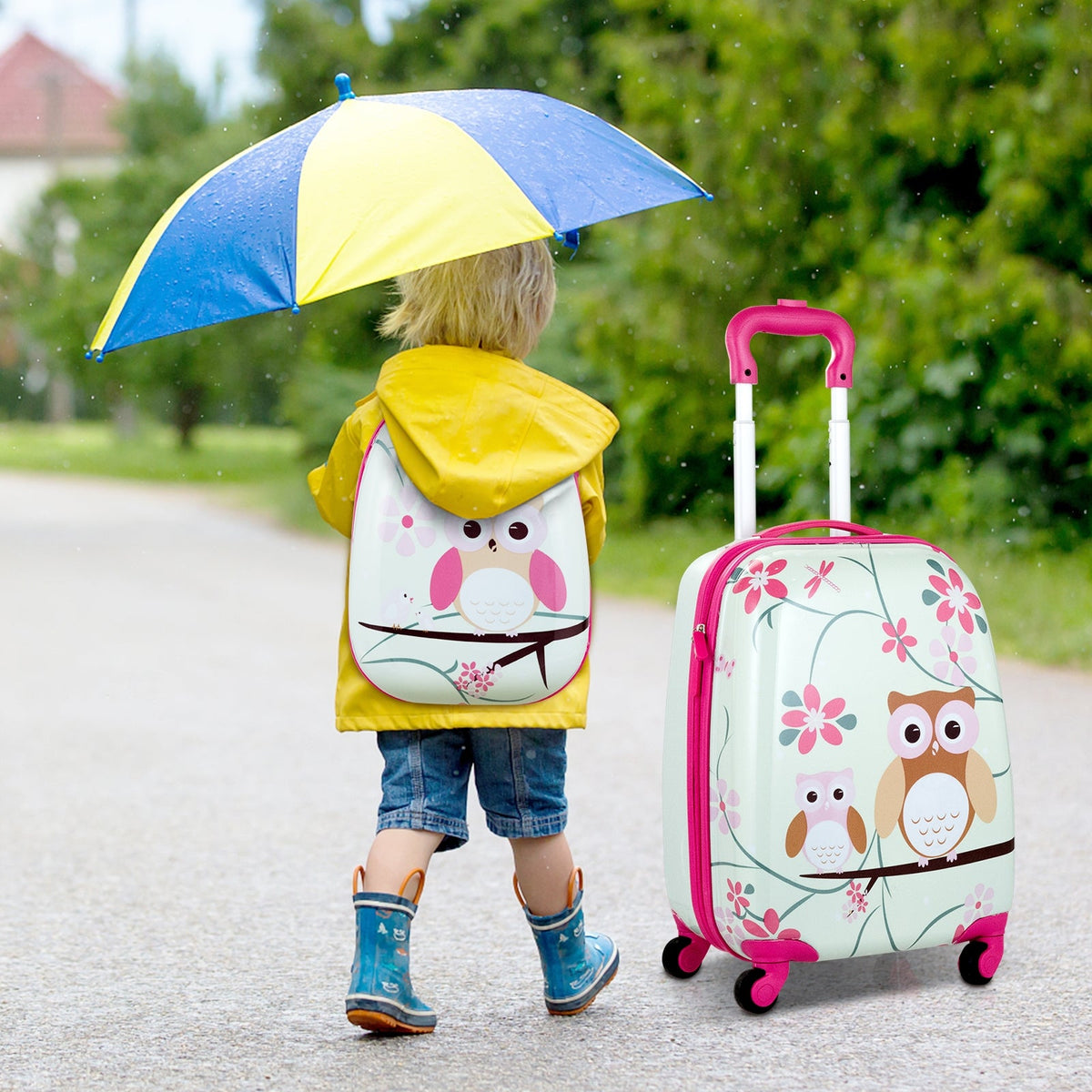 Kids Luggage Set 12" & 16" with Backpack - Green Astronaut