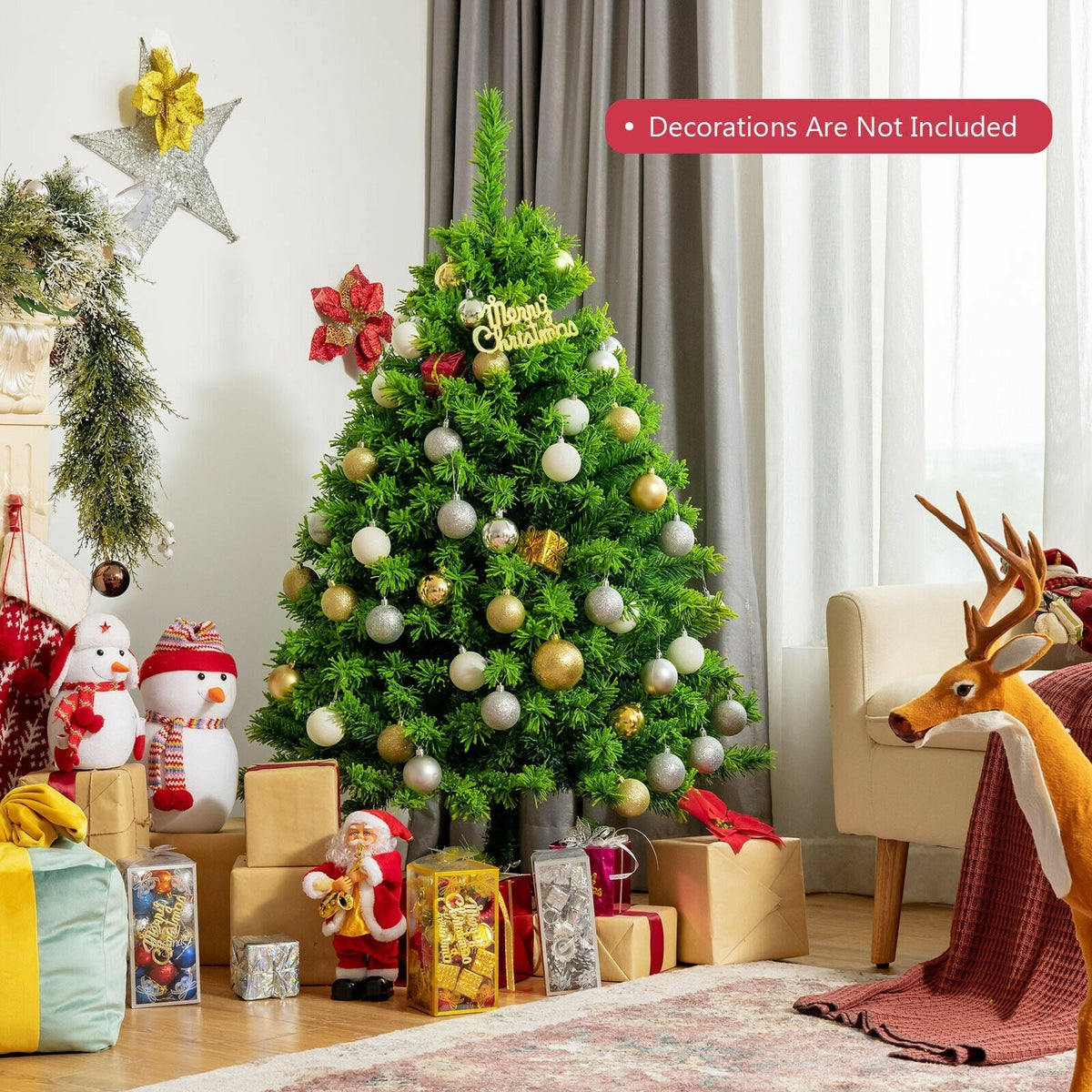 Snow Flocked Artificial Christmas Tree with Metal Stand