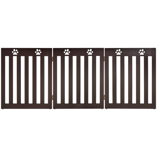 24 Inch Folding Wooden Freestanding Dog Gate with 360¬∞ Flexible Hinge for Pet