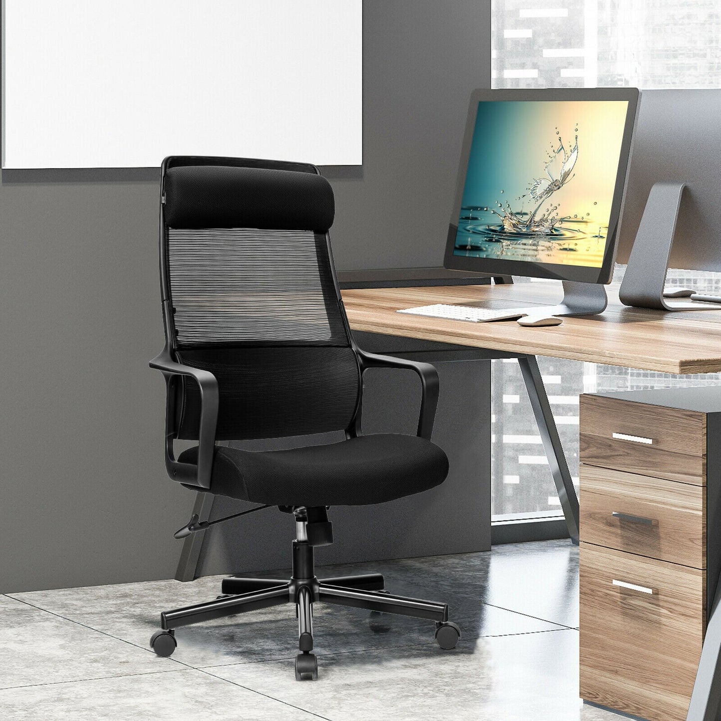 Adjustable Mesh Office Chair with Heating Support Headrest