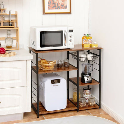 Industrial Kitchen Baker's Rack Microwave Shelf with 6 Hooks