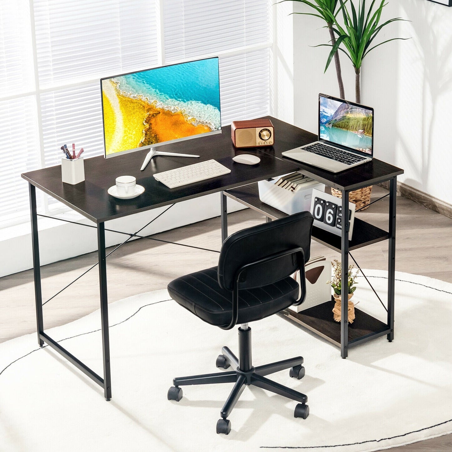 48 Inch Reversible L Shaped Computer Desk with Adjustable Shelf