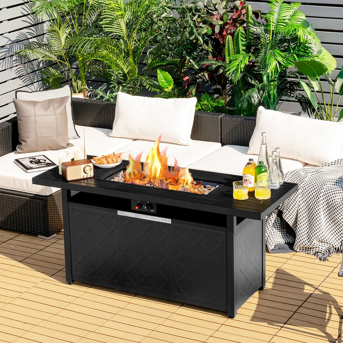 57 Inch 50 000 BTU Rectangular Propane Outdoor Fire Pit Table
