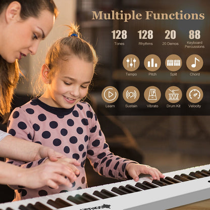 88-Key Folding Electric Lighted Piano Full-Size Portable Keyboard MIDI