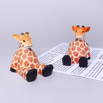 Handmade Wood-Carved Giraffe Cellphone Stand