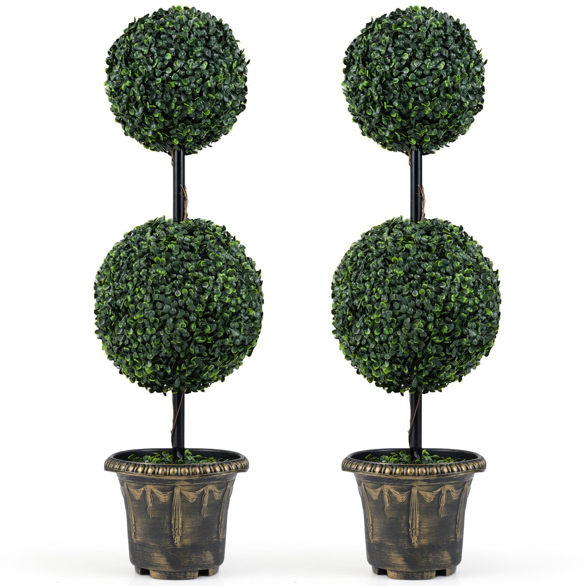 3 FT Artificial Boxwood Topiary Tree Double Ball Shrubs Set of 2