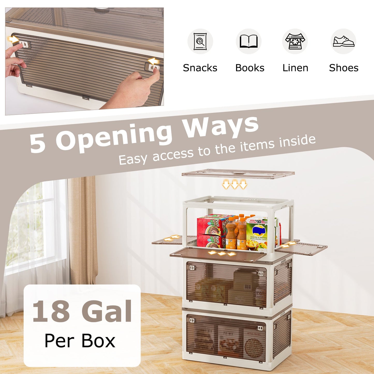 3-Pack Stackable Storage Bins with Lids with 5 Opening Ways