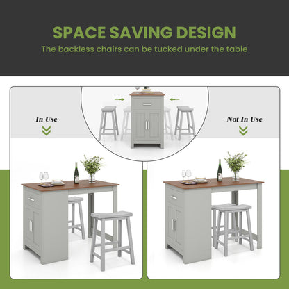 3-Piece Bar Table Set for 2 with 2 Saddle Stools for Dining Room