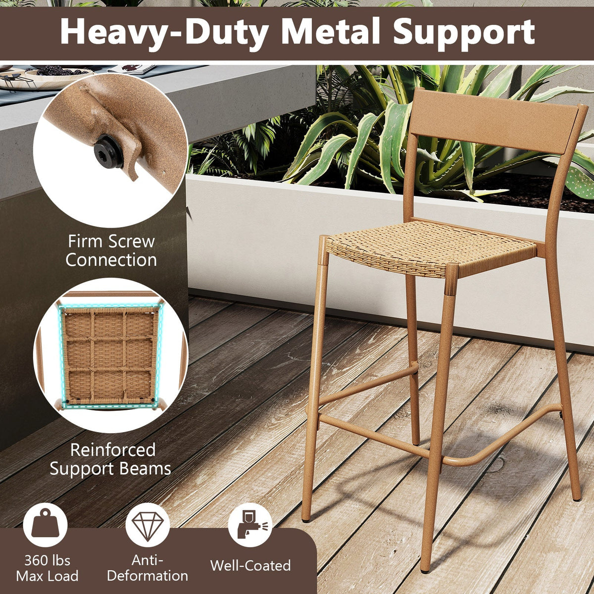 3 Pieces Patio Bar Table Set with Height Table and 2 Armless Chairs