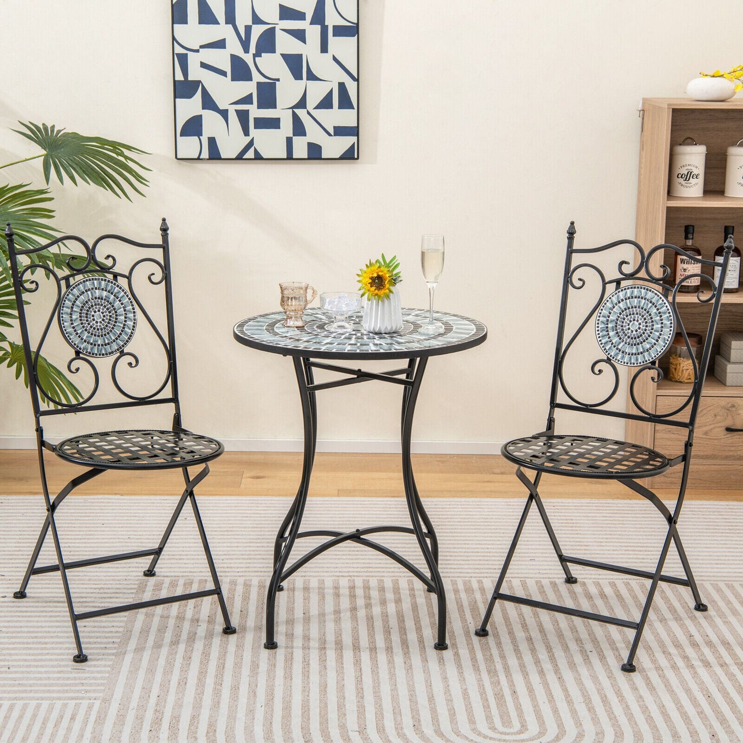 3 Pieces Mosaic Pattern Metal Dining Set