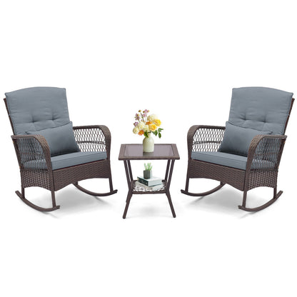 3 Pieces Rocking Bistro Set with 2-Tier Coffee Table
