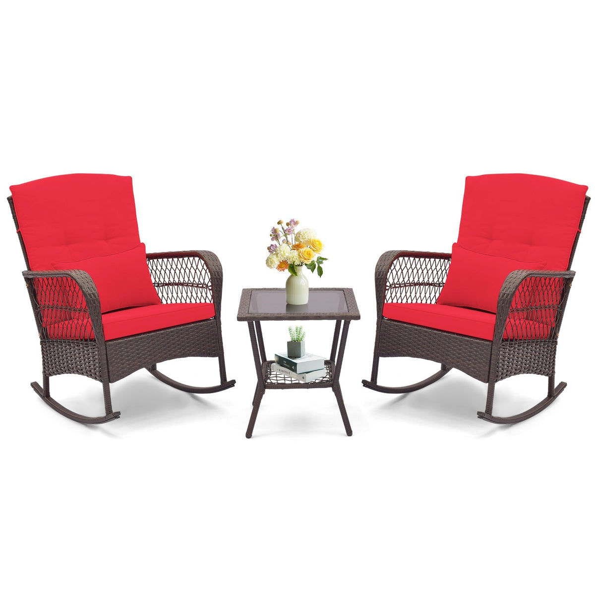 3 Pieces Rocking Bistro Set with 2-Tier Coffee Table