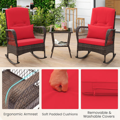 3 Pieces Rocking Bistro Set with 2-Tier Coffee Table
