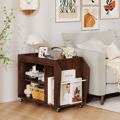 3-Tier Side End Table with Universal Wheels-Walnut