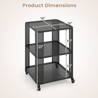 3-Tier End Table with Wheels Rolling Side Table with Open Storage Shelves