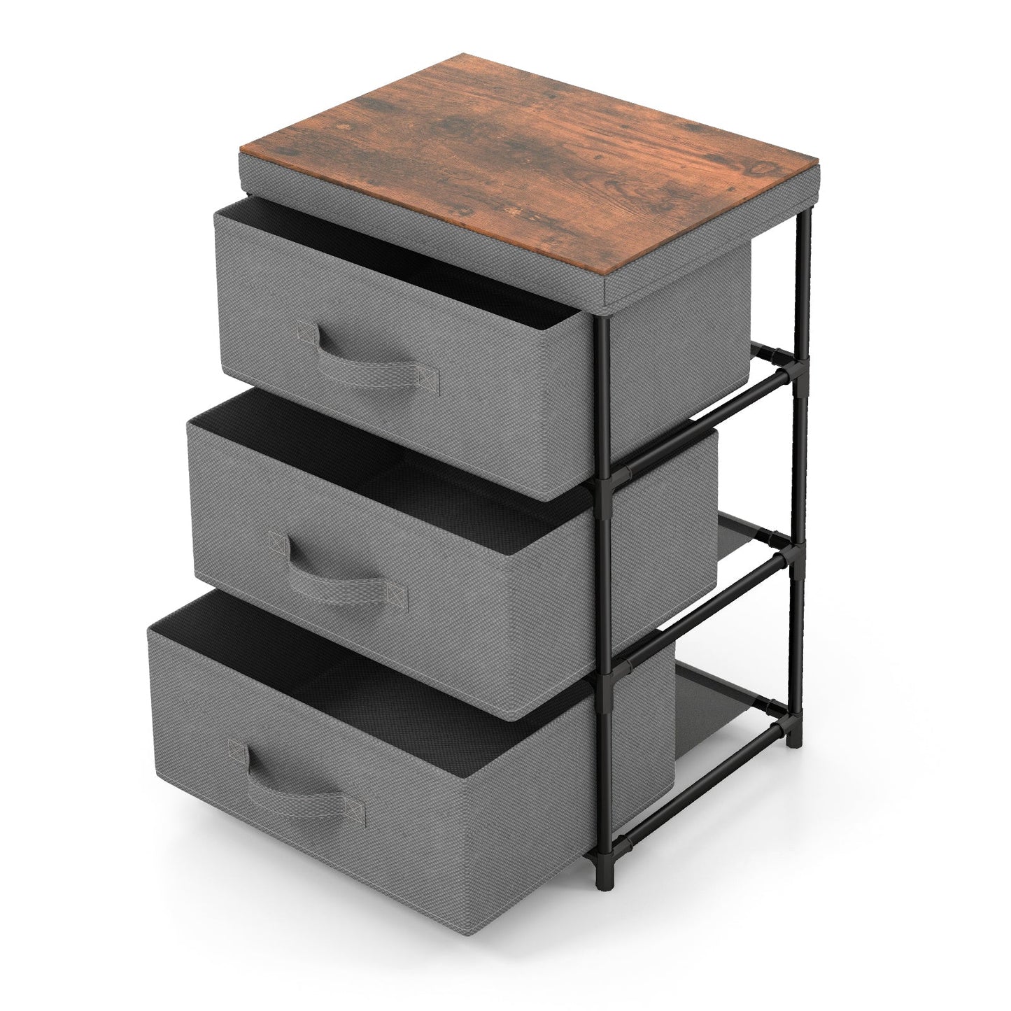 3-Tier Fabric Nightstand with Sturdy Metal Frame