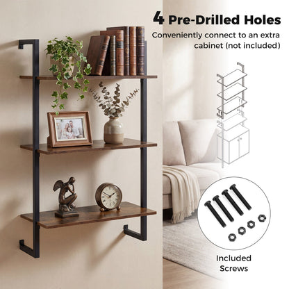 3-Tier Floating Wall Shelf - Rustic Brown
