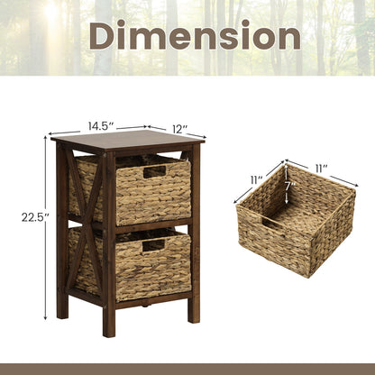 3/4-Tier Nightstand with 2 Seagrass Baskets Narrow X-Design-3