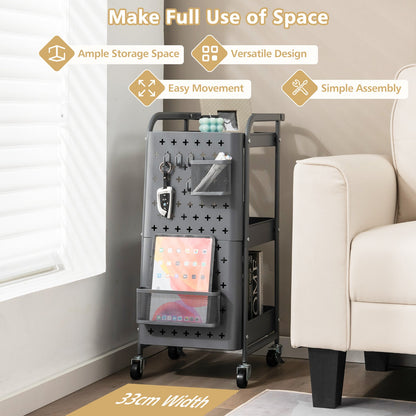 3-Tier Utility Storage Cart with DIY Pegboard Baskets