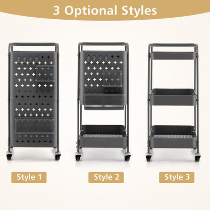 3-Tier Utility Storage Cart with DIY Pegboard Baskets
