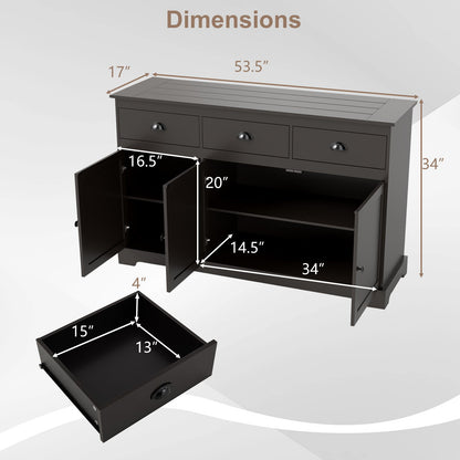 3 Drawers Sideboard Buffet Storage with Adjustable Shelves