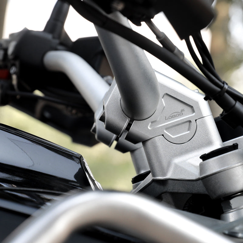 LOBOO Handlebar Risers for BMW R1200GS / R1250GS / S1000XR (2016–2020) – CNC Aluminum 1.18 in Rise / 1.02 in Setback, Silver Anodized Finish