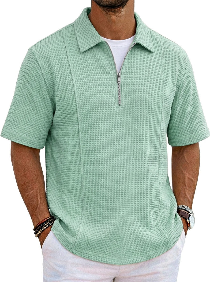 Sports-style Boat-neck Half-zip Polo Shirt