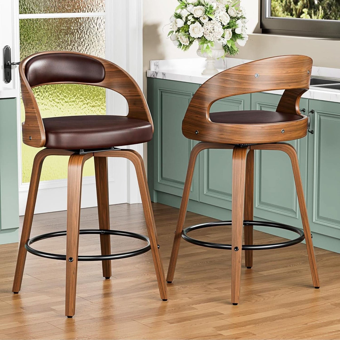 Mid Century Modern Swivel Bar Stools Set of Two