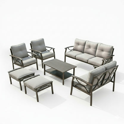 Outdoor Patio Set Steel 7 Piece Seats 9 Khaki Gray