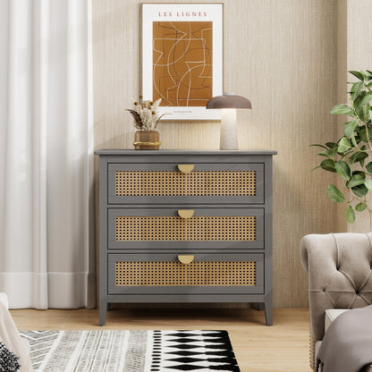 3-Drawer Cabinet - Natural Rattan - Suitable for Bedroom, Living Room, or Study