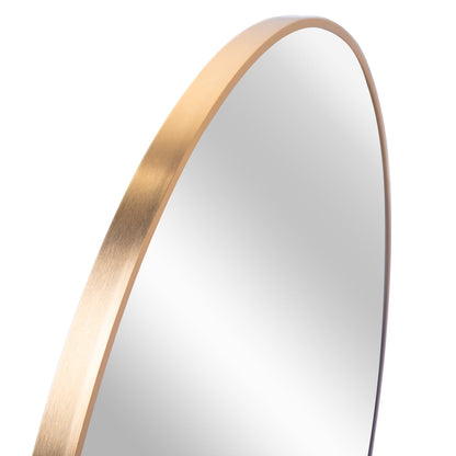 Wall Mirror Round Aluminum Frame Gold 30 In HD Glass Shatterproof Film