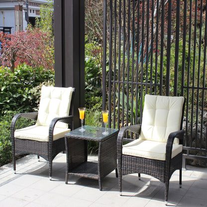 Outdoor Conversation Set PE Rattan Steel Brown Beige Cushion 3 Piece
