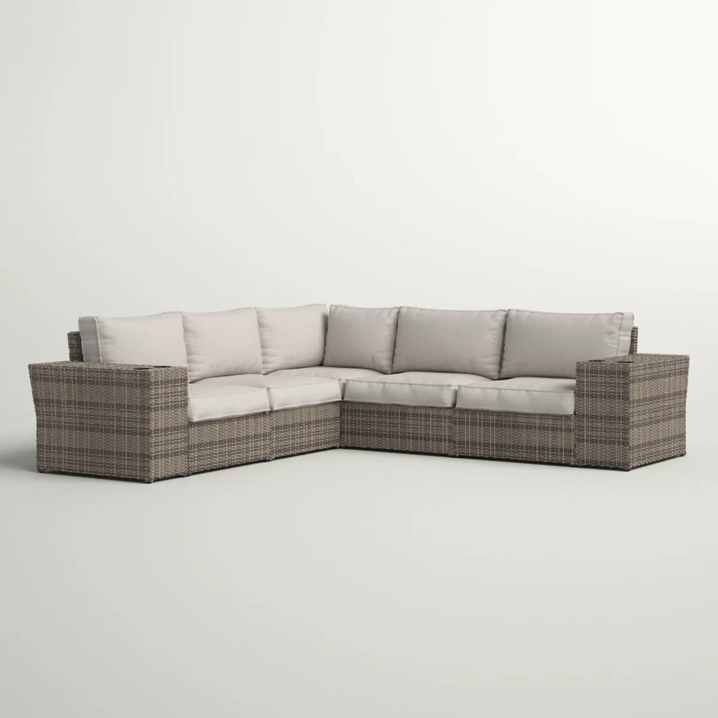 Outdoor Sectional Set HDPE Wicker Aluminum Gray L-Shape 102 In Seats 4