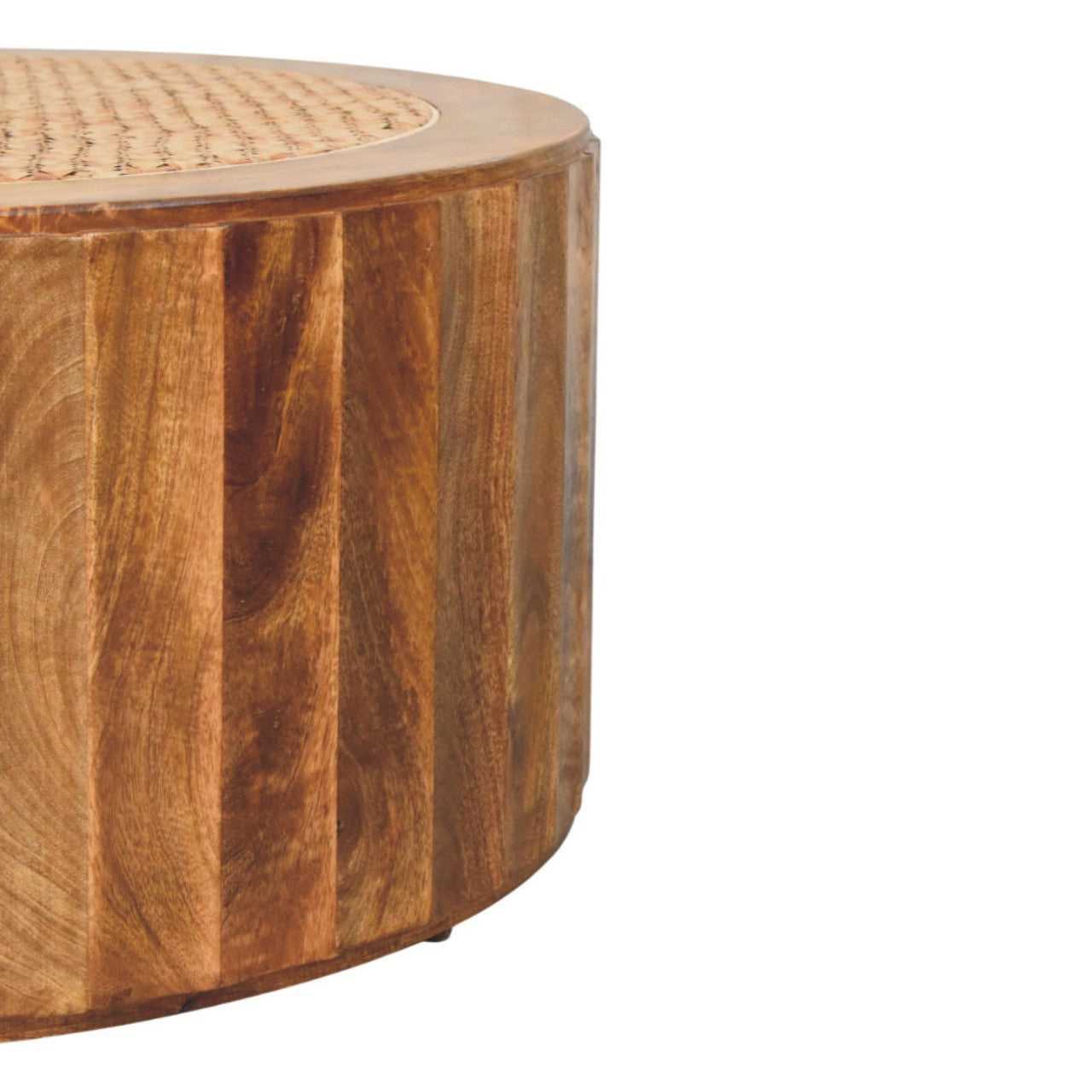 Artisan Solid Mango Wood Rivera Rattan Round Coffee Table, Brown