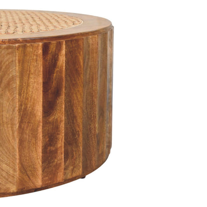 Artisan Solid Mango Wood Rivera Rattan Round Coffee Table, Brown