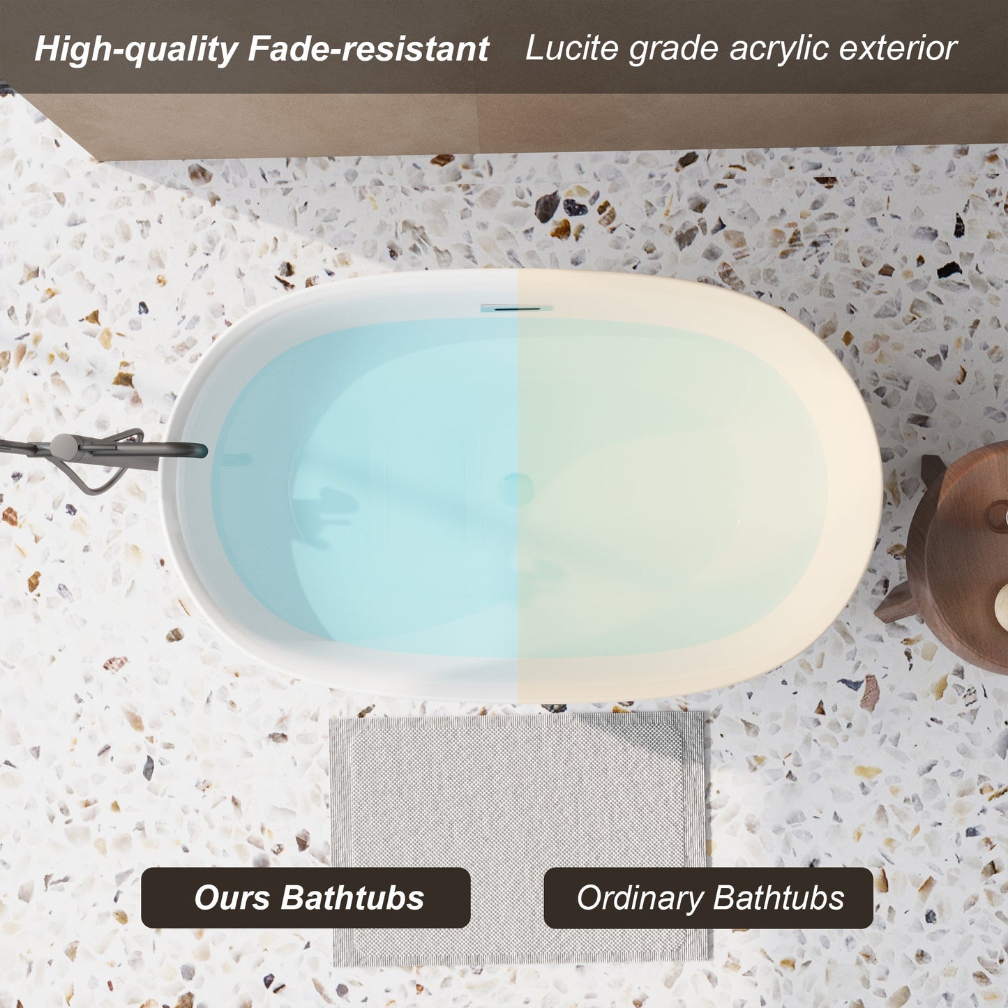 47in Gloss White Acrylic Freestanding Oval Bathtub, Chrome Overflow and Drain