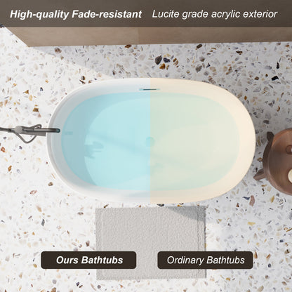 47in Gloss White Acrylic Freestanding Oval Bathtub, Chrome Overflow and Drain