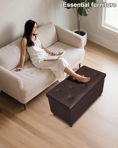 Thirty Inch Durable Storage Ottoman Bench Chest Brown