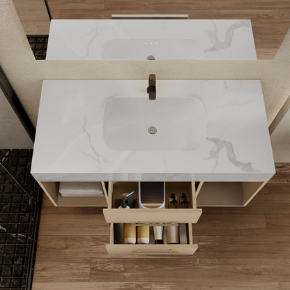39.4'' Floating Bathroom Vanity with Ceramic Sink, 2 Soft Close Drawers