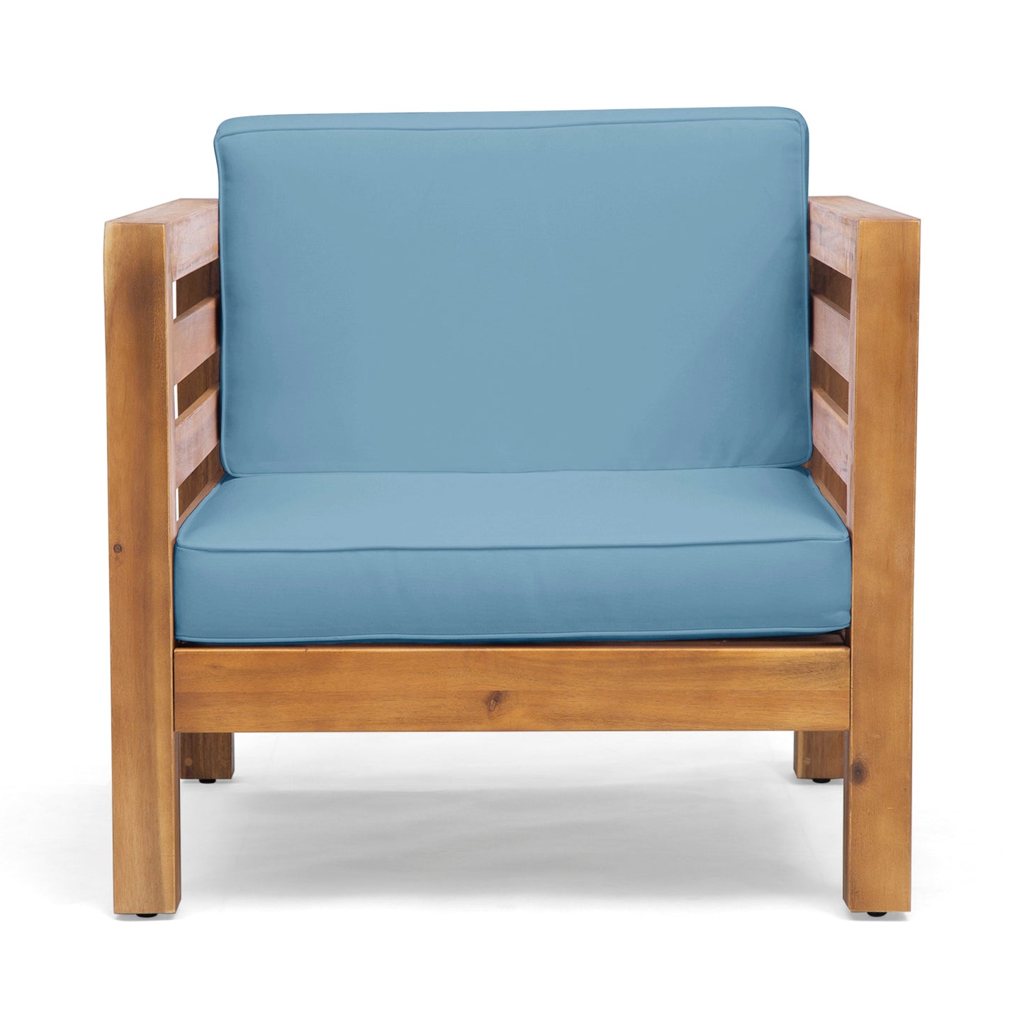 Outdoor Club Chair, Acacia Wood Patio Chair with Fabric Cushion, Teak Frame Blue Cushion